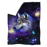 Jndtueit Sherpa Fleece Throw Blanket for Bed,Chair,Couch and Sofa,Travel,Beach,Galaxy Wolf Throw Blanket Bedding Blankets Plush Warm Cozy Soft Throw,Blue L