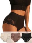 SHENHE Women's 3 Packs Contrast Lace High Waist Briefs Underwear Panties Set Multicolor M