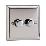 Varilight DIM-2C-2-C V-Pro 2-Gang 2-Way Push-On/Off Rotary LED Dimmer 2 x 0-120W (1-10 LEDs),Mirror Chrome finish