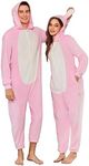 Ekouaer Unisex Adult Animal Onesie One Piece Fleece Pajamas Halloween Costume Sleepwear Homewear Pink Bunny XL