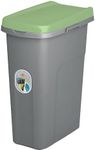 Home Centre Plastic Lift Top Lid Waste Bin Kitchen School 15 Litre Green-Grey Slim Recycling General Trash & Storage Recycled Rubbish Organiser Container Dustbin Sturdy Quality Made in Italy