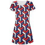 3d Red White & Blue Blocks All Over Juniors V-Neck Dress - Medium