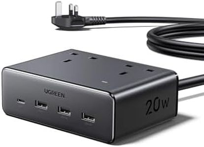 UGREEN Extension Lead with 4 USB Slots, 2 Way 2990W Max Multiple Plug with 1.5m Extension Cable, Compatible with iPhone 17/16/15/14, iPad Pro/Mini, Suitable for Home/Office