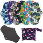 Reusable Menstrual Pads (7 in 1, 25.4cm 4 Layers), Bamboo Cloth Pads for Heavy Flow with Wet Bag, Large Sanitary Pads Set with Wings, Washable Overnight Cloth Panty Liners Period Pads