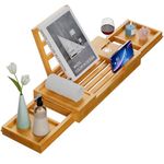 Yirilan Premium Bath Tray, Expandable Bathtub Tray Caddy, Bamboo Bath Shelf with iPad & Phone Holder, New Home, Anniversary and Wedding Gifts, Bridal Shower Gift for Women
