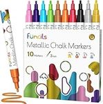 Funcils Metallic Liquid Chalk Pens for Chalkboard Signs, Blackboard, Window, Labels, Bistro, Glass, Car (10 Pack, 3mm) - Wet Wipe Erasable Ink Chalk Board Markers, Reversible Tip Liquid Chalk Markers