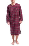 PajamaGram Mens Nightgown - Mens Sleep Shirts, Burgundy Plaid, SM