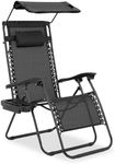 MoNiBloom Zero Gravity Chair with Canopy Shade, Patio Anti Gravity Recliner, Foldable Outdoor Lounger with Cup Holder Tray and Headrest for Beach Camping, Black