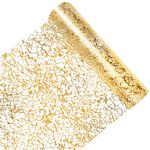 Gold Table Runner, 11 Inch x 49 Feet Gilded Thin Mesh Runner for Table, Cropped Gold Tablecloth, Party Decorations for Wedding, Valentines Day, Parties, Birthday, Baby Shower, Christmas