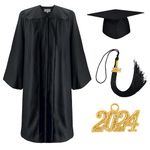 GraduationMall Graduation Cap and Gown with Pockets 2024 Tassel for High School & Bachelor,100% Recycled Material, Black, 60