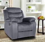 LEZINO Manual Recliner Sofa Chair in Grey Suede Fabric | Best Recliner Chairs for Home Relax | Adult Recline Chair (Manual Recliner, Grey, Single Seater)