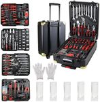 899 pcs Aluminum Trolley Case Tool Set, Removable Portable Hand Toolbox Set with 4 Drawers and Wheels for Household Repairs, Auto Maintenance, Construction, Garden (Black)