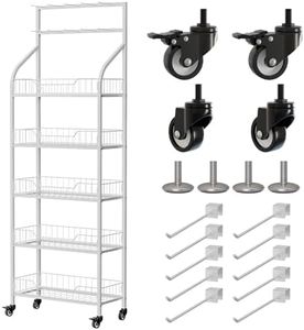 Yuwoune Retail Candy Display Rack, White Metal Display Snacks Rack with Wheels & 10 Hooks, Removable Large Bread Organizer Stand, Sturdy and Stable Chip Shelf Rack