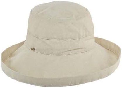 Scala Women's Cotton Hat with Inner Drawstring and Upf 50+ Rating,Natural,One Size