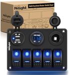 Nilight - 90118H 5 Gang Rocker Switch Panel Pre-Wired Aluminum Switch Panel with Dual USB Cigarette Lighter Socket Voltmeter12V-24V DC Switch Panel with Night Glow Stickers for Cars Rvs Trucks