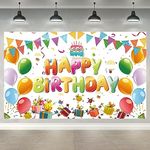 Happy Birthday Decorations Backdrop, Birthday Backdrop Sign, Colorful Happy Birthday Banner, Birthday Party Supplies Photo Background for Girls Boys Children Women Men 70.8 x 43.3 inches