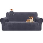 Granbest Premium Thicken Plush Velvet Sofa Cover 3 Seater High Stretch Couch Cover Super Soft Sofa Slipcover Luxury Furniture Protector for Pets and Kids (3 Seater, Grey)