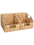 StorageWorks Storage Baskets for Organizing, Wicker Baskets with Built-in Handles, Handwoven Wicker Storage Baskets, Water Hyacinth Wicker Baskets for Shelves Storage, 2 Pack