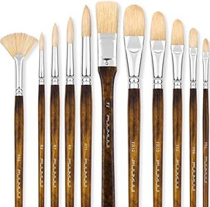 Fuumuui Professional Oil Paint Brush Set, 11pcs Superior Hog Bristle Paint Brushes Perfect for Oil Acrylic Gouache Painting