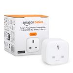 Amazon Basics Smart Plug, Matter Compatible, Compatible with Amazon Alexa, Google Home, Apple HomeKit, Matter Hub Required, 2.4 GHz Wi-Fi only, White, 1-Pack
