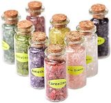 EnMart 9PCS Crystal Gemstone Bottles Set, Healing Crystal Tumbled Stones Collection Kit, Mini Natural DIY Craft Quartz Gravel Wishing Bottle for Yoga, Reiki, Healing, Meditation, Chakra Balance