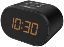 i-box Alarm Clocks Bedside, Radio Alarm Clock, Mains Powered or Battery, FM Radio, USB Charging Port, 5 Step Dimmable Display, Non Ticking, LED Display (Black)