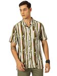 Thomas Scott Men Cotton Rayon Half Sleeves Cuban Collar Printed Casual Shirt (Olive, L)