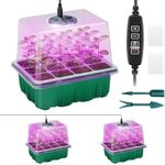 Qoolife Seed Starter Tray with Plant Light, 2 Pack Grow Lights for Seed Starting Kit with Humidity Domes, Timing Controller Adjustable Brightness for Greenhouse Propagator Station Planting Growing