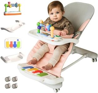 CuddoBaby Baby Bouncer 4-in-1 on Wheels 【Detachable Pianos, Feeding Tray】 3-Level Recline Foldable Seat with Play Bar for Infant to Toddler 0-6, 0-12, 12-24 Months, Girl Gift Idea, Upto 29Lbs - Pink