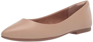 Amazon Essentials Women's Pointed-Toe Ballet Flat, Beige Faux Leather, 7 UK