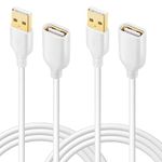 USB Extension Cable, Excgood [10ft,2Pack] USB 2.0 Type A Male to A Female Charging & Data Transfer USB Extender for Hard Drive, Keyboard,Mouse,Printer,Phones-White