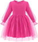 Arshiner Toddler Girls Dresses Long Sleeve Solid Tulle Dress Formal Princess Party Tutu Dress Deep Pink Girls Dresses Size 5