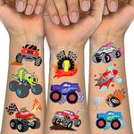 Temporary Tattoos for Kids, 75 PCS Truck Fake Tattoos for Birthday Party Favor- Silver Metallic Styles Tattoos | Monster Truck, Car Racing, Checkered Flag, Flames, Trophy Tattoo for 5 6 7 8 Years Boys Girls