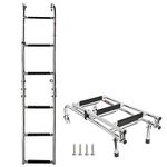 Amarine Made 6 Step Folding Ladder Boat Stern Mount Removable Ladder Marine Stainless Steel Pontoon Ladder Transom Ladder Polished 3+3 Step with Rubber Grips (with Mounting Screws)-550lbs Capacity