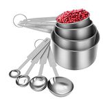 8 Piece Measuring Cups and Spoon Set - Stainless Steel Measuring Cup and Spoon with Measuring Ruler for Liquids and Solids