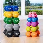 METIS Neoprene Hex Dumbbells | Essential Home & Gym Workouts with Colour-Coded Weights – Available in 17 pairs Options & Sets (10kg)