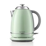 BUYDEEM K640 Stainless Steel Electric Tea Kettle with Auto Shut-Off and Boil Dry Protection, 1.7 Liter Cordless Hot Water Boiler with Swivel Base, 1440W (Cozy Greenish)