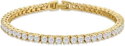 RENAEI 14K Gold Plated Solitaire Tennis Bracelet for Women with Cubic Zirconia