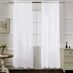 MYSTIC-HOME White Sheer Curtains 84 Inches Long, Rod Pocket Sheer Drapes for Living Room, Bedroom, 2 Panels, 52"x84", Semi Crinkle Voile Window Treatments for Yard, Patio, Villa, Parlor