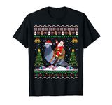 Funny Pigeon Lover Ugly Santa Riding Pigeon Christmas T-Shirt