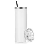 VEGOND Stainless Steel Skinny Tumbler, 20 oz Vacuum Insulated Tumbler with Lid and Straw, Double Wall Coffee Cup, Travel Mug for Cold Hot Drinks, White 1 Pack