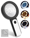 Upgraded Magnifying Glass with Light, Premium 30X Handheld Large Magnifying Glass with18 LED Cold&Warm Light, 3 Modes Lighted Magnifying Glass for Seniors Reading, Inspection Small Print, Jewelry