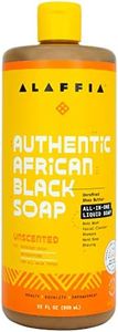 Alaffia Skin Care, Authentic African Black Soap, All in One Liquid Soap, Moisturizing Face Wash, Sensitive Skin Body Wash, Shampoo, Shaving Soap, Shea Butter, Unscented, 32 Fl Oz