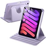 JETech Rotating Case for iPad Mini 6 (8.3-Inch 2021 Model) with Pencil Holder, 360 Degree Rotation Protective Stand Cover Clear Back, Auto Wake/Sleep (Purple)