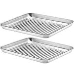 Zacfton Cookie Sheets Set of 2, Baking Sheet Stainless Steel Baking Tray Toaster Oven Pans - 12.4 x 9.6 x 1 Inches, Dishwasher Safe & Twist Resistant, Nickle Free & Nonstick