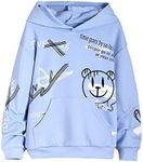 WDIRARA Boy's Cartoon Print Graphic Long Sleeve Sweatshirt Hoodie Reflective Top Light Blue 8Y