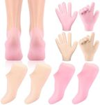 4 Pairs Silicone Moisturizing Glove Socks Set Anti Slip Soft Aloe Socks Gel Spa Gloves Sock Softening Feet Hands Dry Cracked Skin Women Spa Pedicure Socks for Foot Hand Softening Hands Feet Skin Care