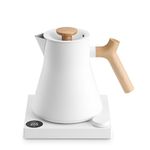 Fellow Corvo EKG Pro Electric Tea Kettle - Quick Heating, Precise Temperature Control Electric Kettle, Scheduling, Built-in Brew Timer for Boiling Water - Matte White with Maple Handle - 0.9 Liter