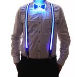 Brejkdo 2 Pcs/Set, Light up Men's LED Suspenders and Bow Tie for Party Blue