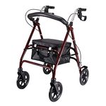 DIALDRCARE Steel Folding 4 Wheel Extra Wide Seat and Backrest Adjustable Handle Height Rollator Walker (Maroon)